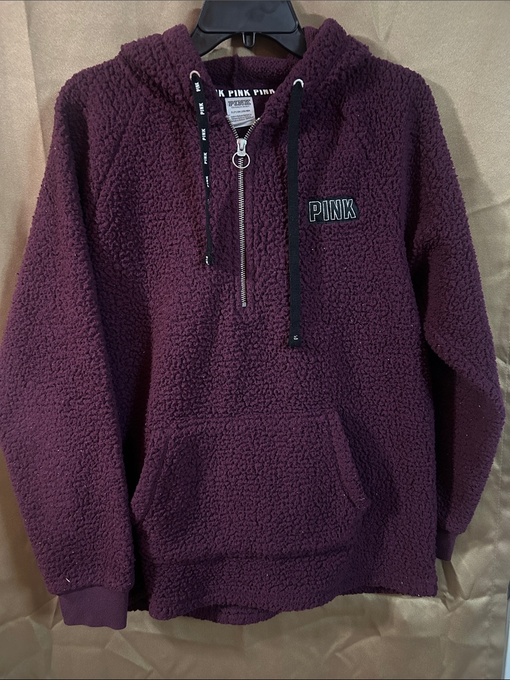 PINK Victoria's Secret Half-Zip Sherpa Hoodie - Plum
